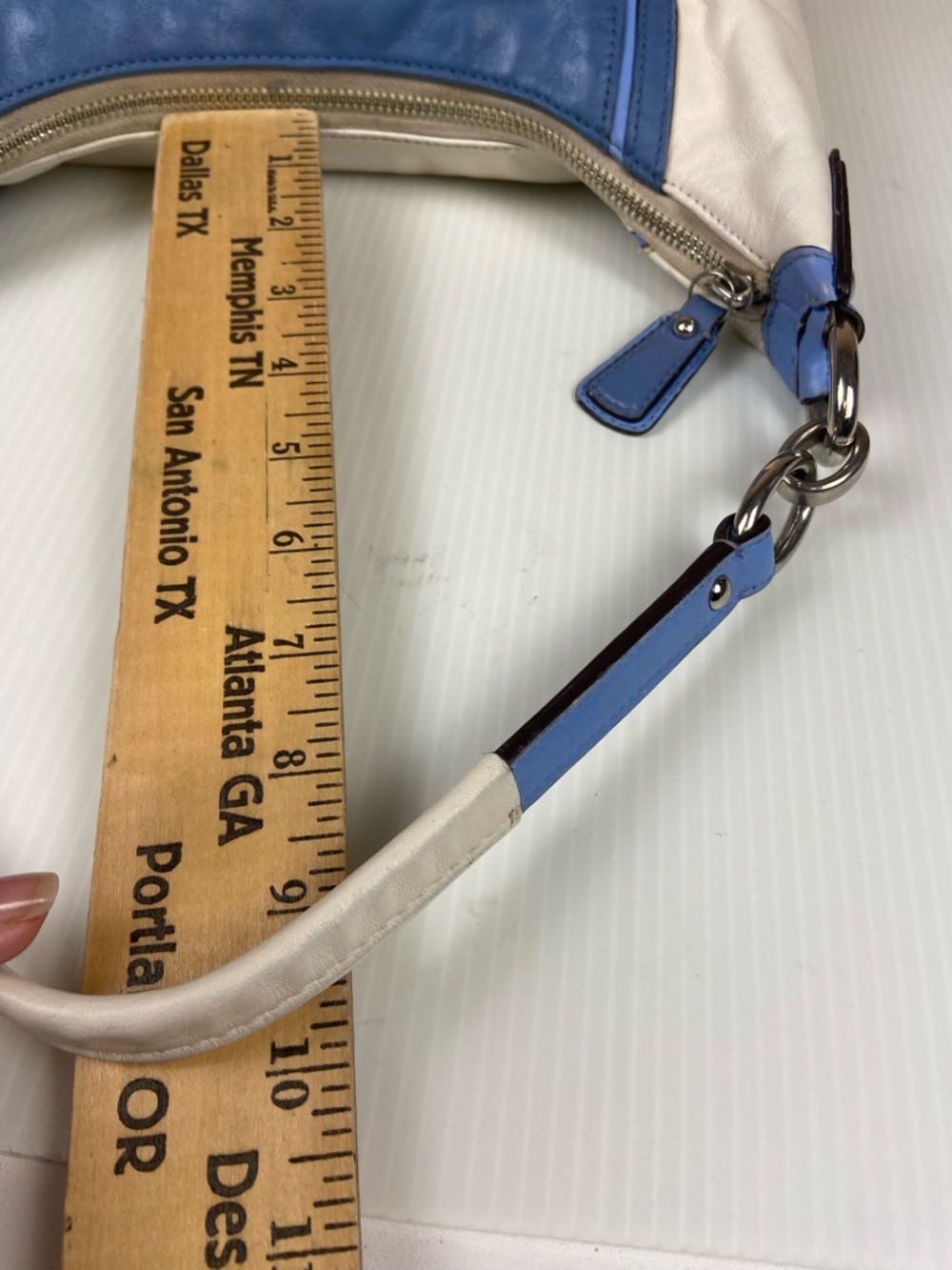 Coach Kristin Leather Flap Hobo Blue Ivory Colorblock Shoulder Bag F22509 Y2K - Picture 8 of 13
